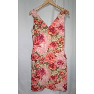 Talbots Womens Sleeveless Pockets Beige Pink Khaki Floral Sheath Dress Sz 4
